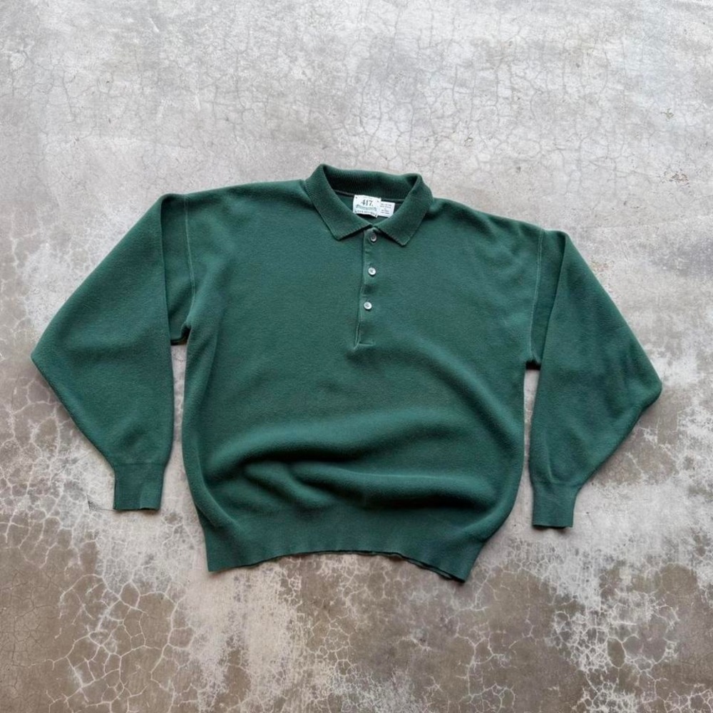 Vintage 90's Van Heusen 100% cotton green long sleeve polo sweatshirt blank